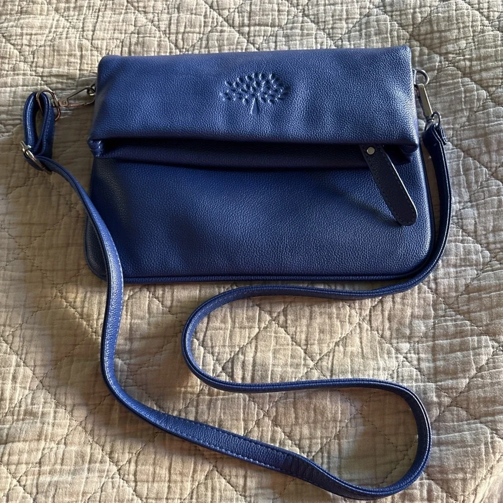 Mulberry‎ Satchel Bag Pigment Blue Pebble Leather Crossbody Handbag Designer